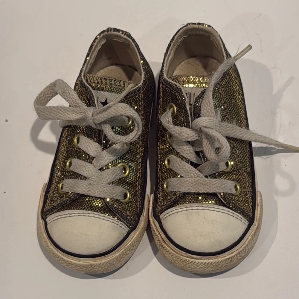Gold Sparkly Converse Sneakers with Rubber Sole baby girl sz 5 low top shoes